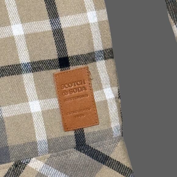 Scotch & Soda Sherpa Lined Plaid Flannel Eisenhower Jacket Mocha Mens L NWT - Picture 3 of 10